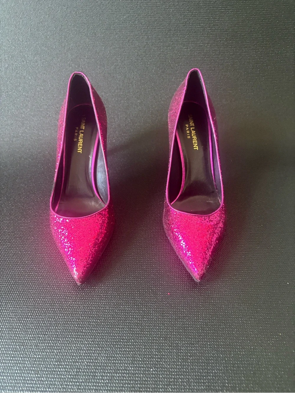 Saint Laurent Glitter Fuchsia Pointed-Toe Pumps - Women